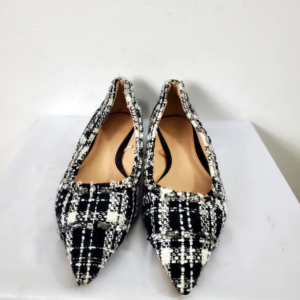 Zara tweed beaded jeweled fabric flat shoes pointed toe size 40EUR - Picture 3 of 12